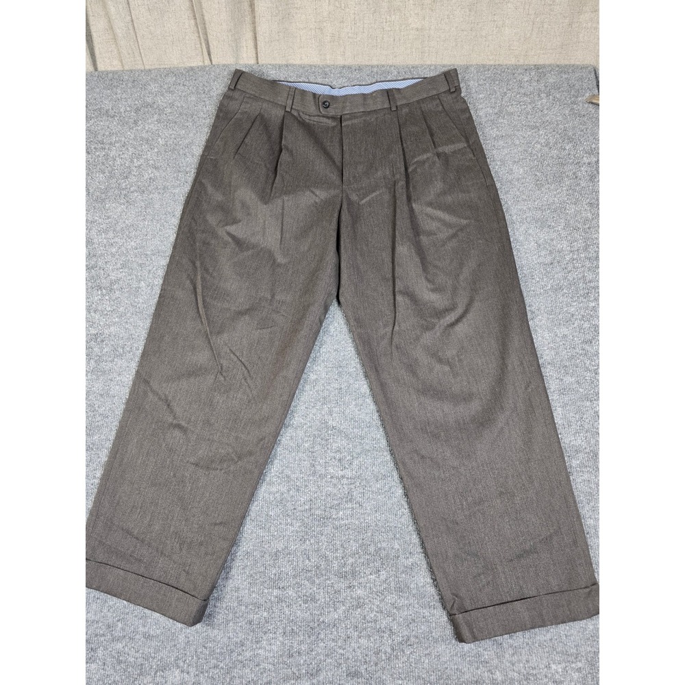 AXIST Mens Flat Front Pleated Dress Pants Charcoal 40x32 Cotton Polyester‎ Blend